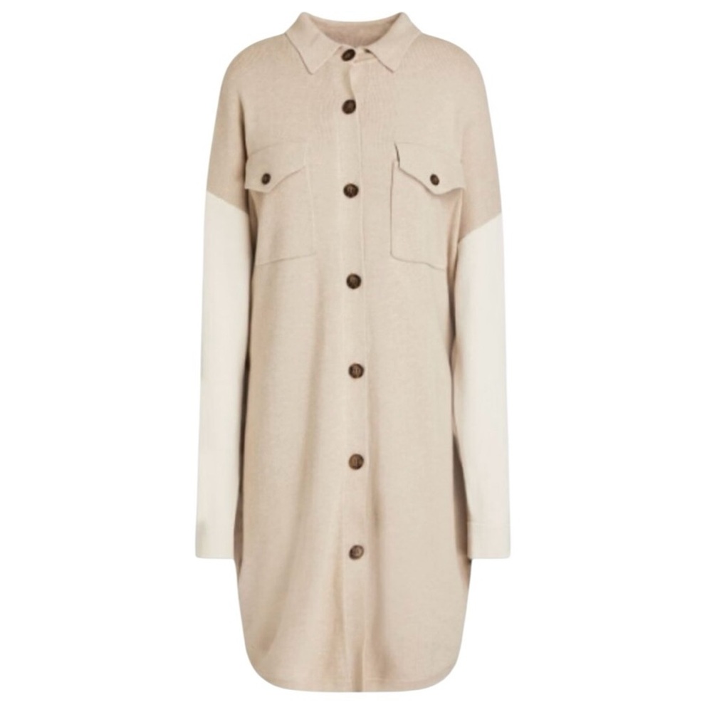 NAADAM Colorblock Long Shirt Jacket Oatmeal Beige Cotton Silk Size Medium